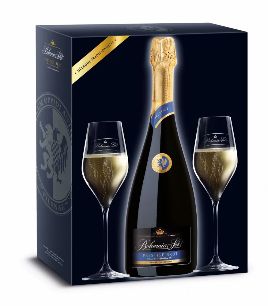 Bohemia Sekt Prestige Brut Jakostní šumivé víno bílé 0,75l 12,5% + 2x sklo Karton