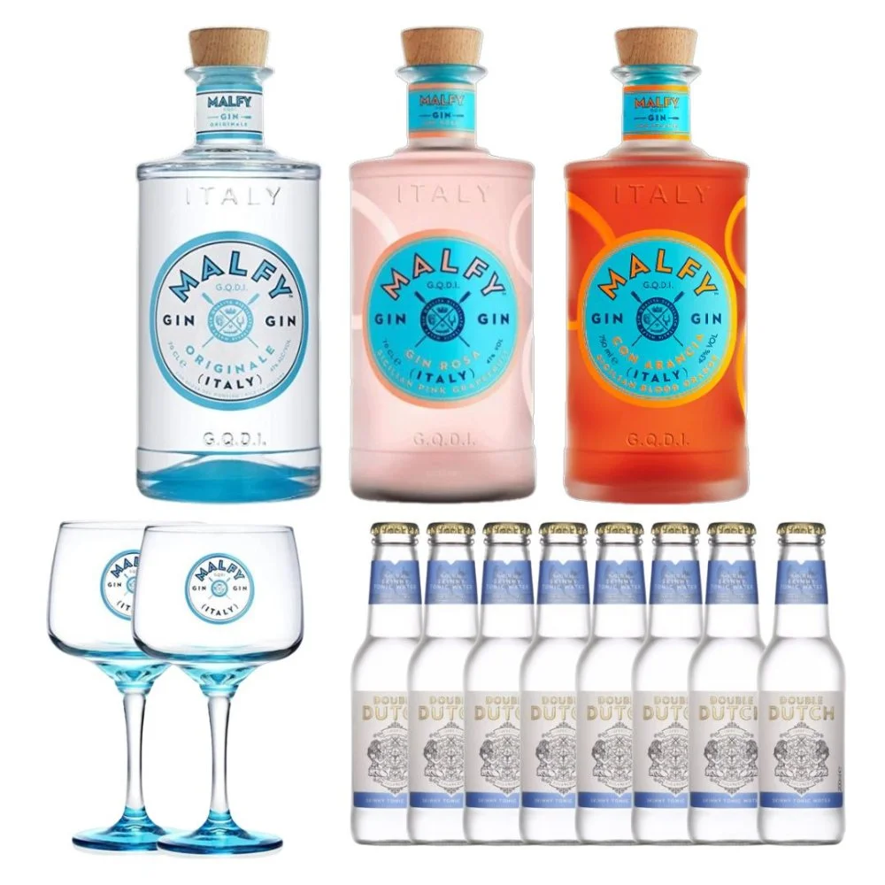 Set Malfy 3x 0,7l 41% + 8x Double Dutch Skinny Tonic Water 0,2l + 2x sklo
