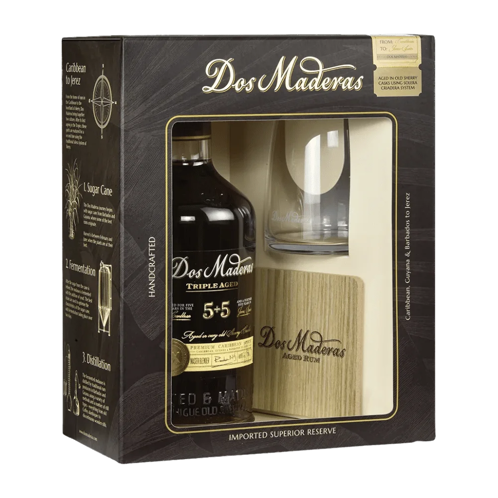 Dos Maderas 5+5 Ron Añejo Superior Reserve PX + 1x sklo + 1x tácek 0,7l 40% GB